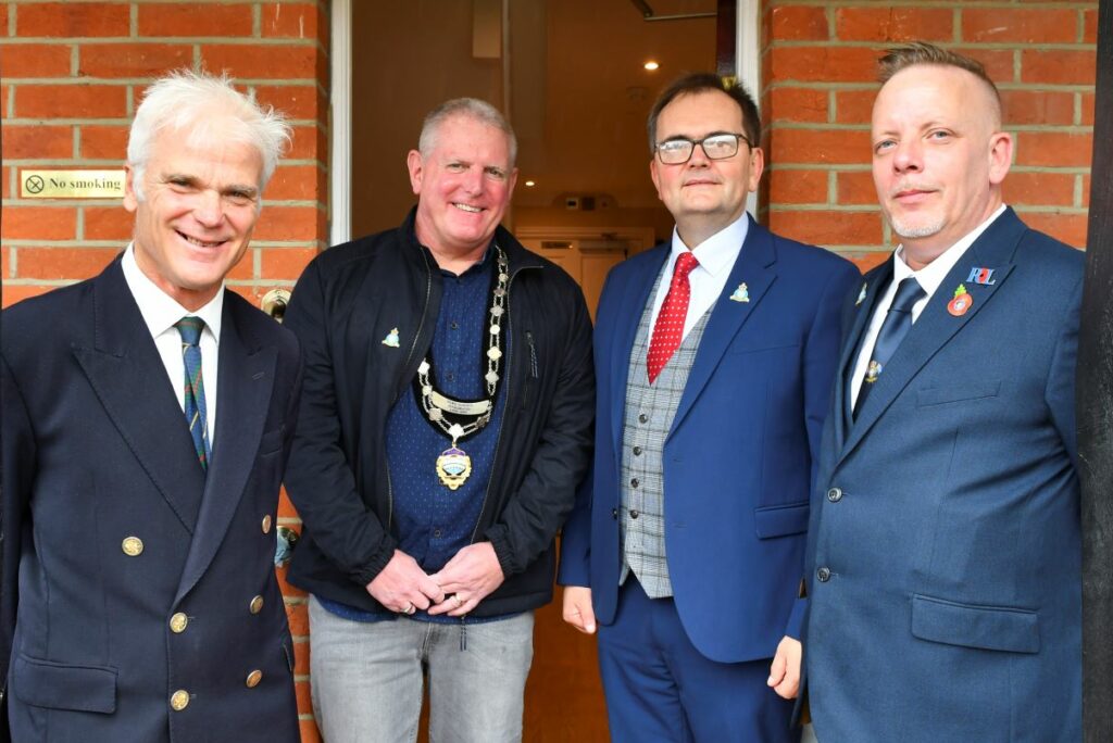 From left – Sir Desmond Swayne MP; Cllr Peter White, Mayor of Fordingbridge; Barry Robbins, CEO of Chevrons; and Tony Harvey, Manager at Chevrons outside Chevrons